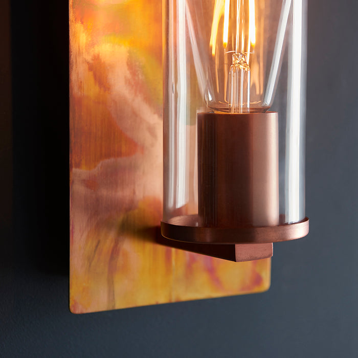 Copper Patina Plate Wall Lamp Light & Clear Glass Shade - Dimmable LED Fitting