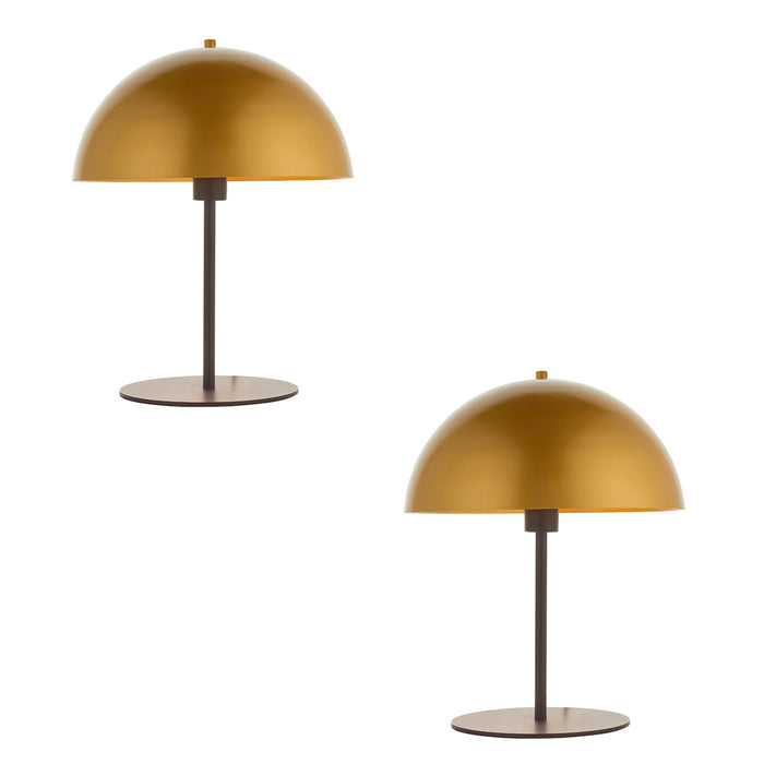 2 PACK Dark Bronze Table Lamp - Gold Painted Metal Dome Shade - Side Table Light