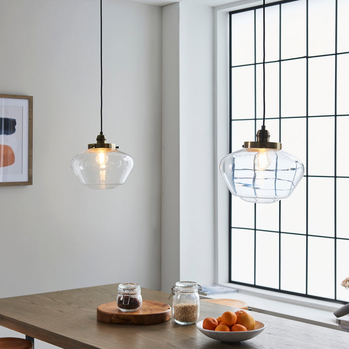 Antique Brass Ceiling Pendant Light Clear Glass Shade Hanging Lighting Fixture