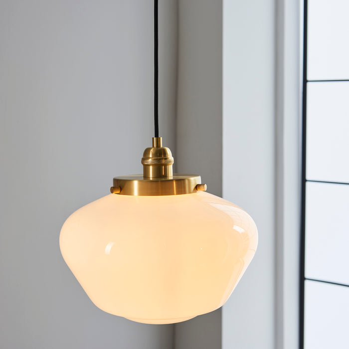 Antique Brass Ceiling Pendant Light Opal Glass Shade Hanging Lighting Fixture