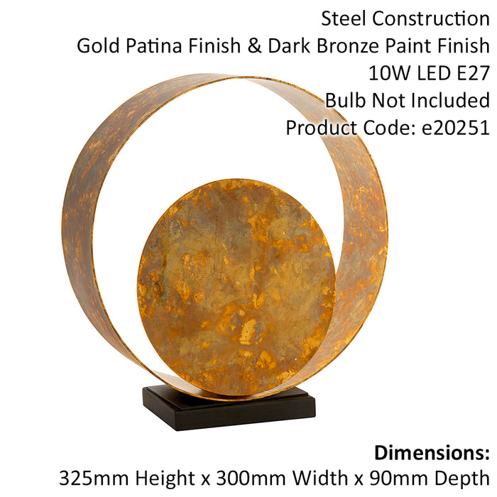 Hand Finished Gold Patina Table Lamp Light - Dark Bronze Base - Inline Switch