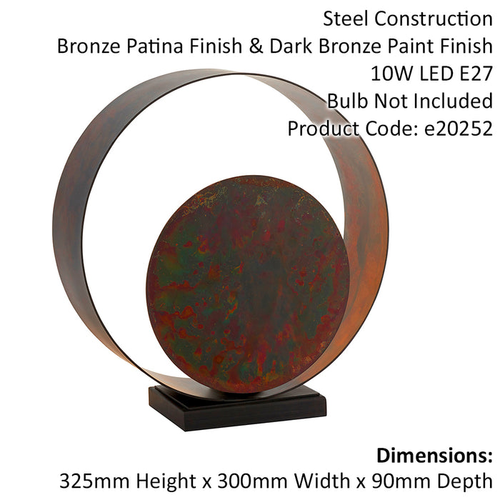 Hand Finished Bronze Patina Table Lamp Light - Dark Bronze Base - Inline Switch