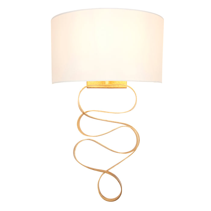 Gold Leaf Ribbon Wall Light & Ivory Half Shade - Dimmable - Hammered Metalwork 