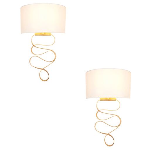 2 PACK Hammered Gold Leaf Ribbon Wall Light & Ivory Half Shade - Dimmable 