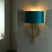 Antique Gold Leaf Wall Light & Teal Satin Half Shade Dimmable LED Filament Lamp