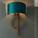 Antique Gold Leaf Wall Light & Teal Satin Half Shade Dimmable LED Filament Lamp