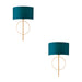 2 PACK Antique Gold Leaf Wall Light & Teal Satin Shade Dimmable Filament Lamp