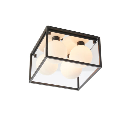 Matt Black Square Framed Semi Flush Bathroom Ceiling Light & Sphere Glass Shades