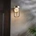 Brushed Gold Outdoor Wall Light with Glass Shade - IP44 Rated - Integrated LED