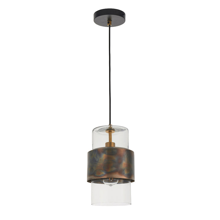 Bronze Hanging Ceiling Pendant Light - Clear Glass Shade - Single Bulb Fitting