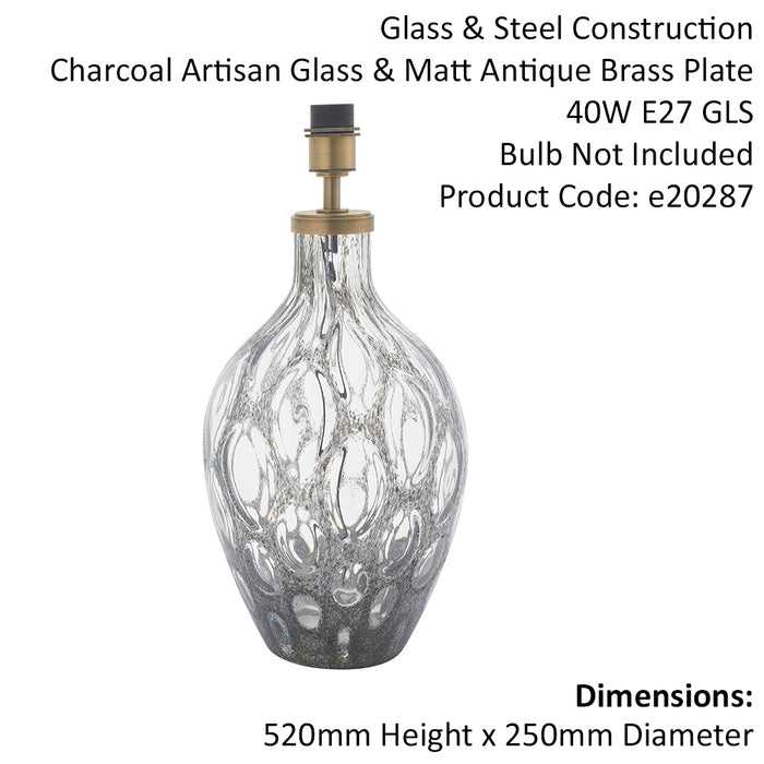 Large Charcoal Tinted Glass Table Lamp Light Base - Antique Brass Metalwork