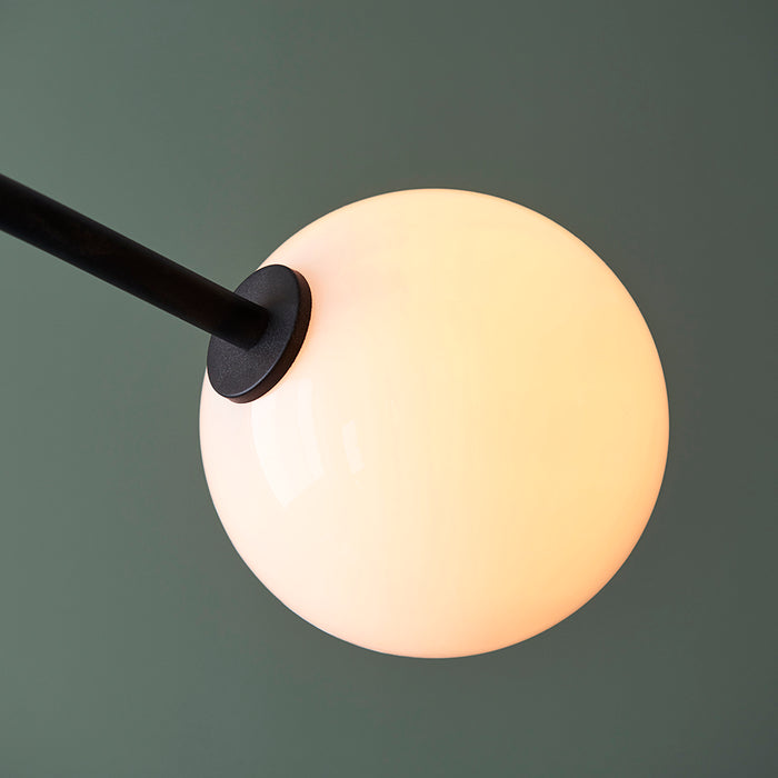 Matt Black Swing Arm Ceiling Light & Opal Glass Shades - 4 Bulb Fitting