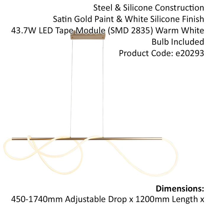Satin Gold Modern Linear Ceiling Pendant Light - Integrated LED Tape Module