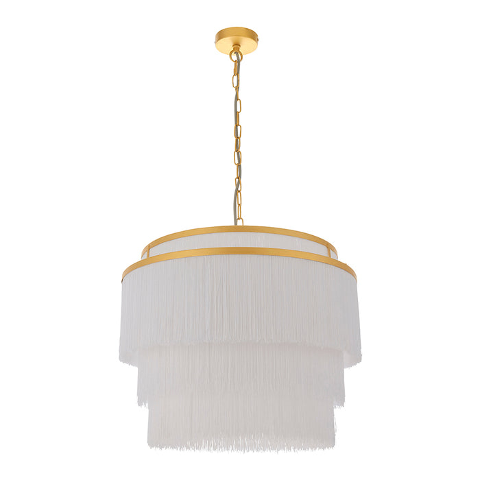Gold Multi Arm Ceiling Pendant Light - White Tassels - Diffused Light Effect