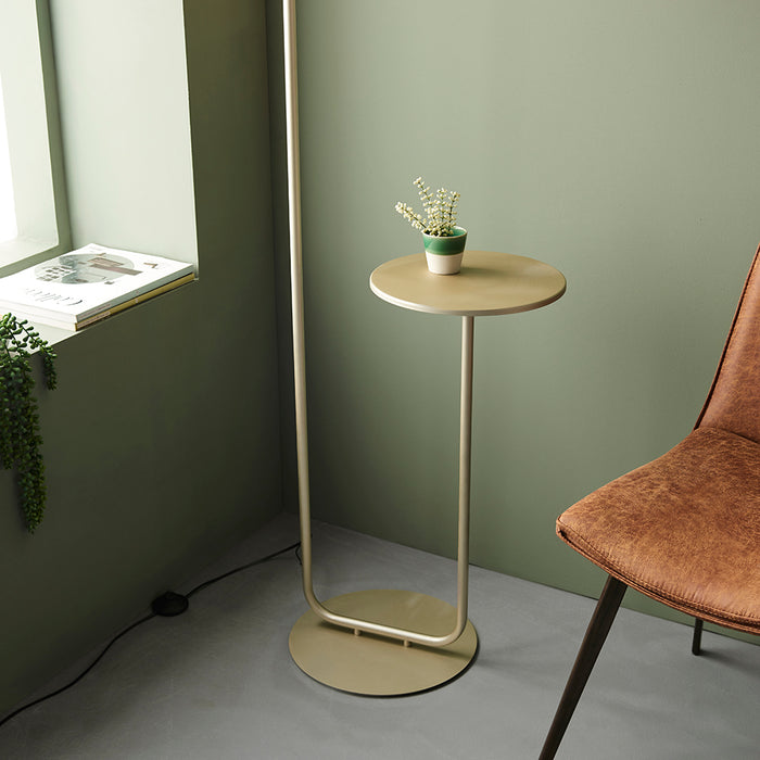 Satin Champagne Floor Lamp & Side Table - 1750mm Height - 38cm Grey Fabric Shade