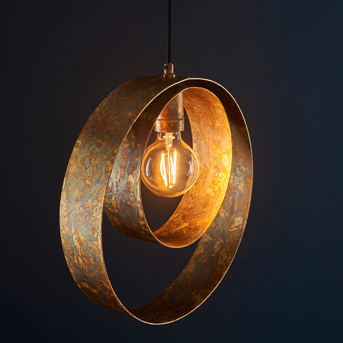 Hand Finished Gold Patina Ceiling Pendant Light - Dark Bronze Metalwork Fitting