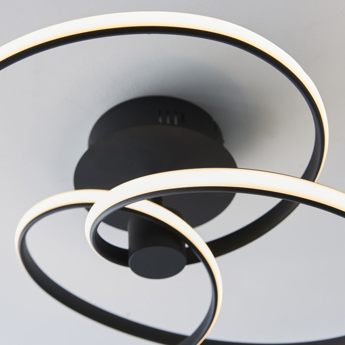 Semi Flush Ceiling Light Fitting - Textured Black & White Diffuser - LED Tape
