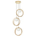 Gold Finish Ceiling Pendant Light - Gloss Opal Glass Shade - 3 Bulb Hanging Lamp