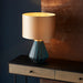 Turqoise Glass Base Table Lamp Light & Gold Fabric Shade - Black Textured Detail