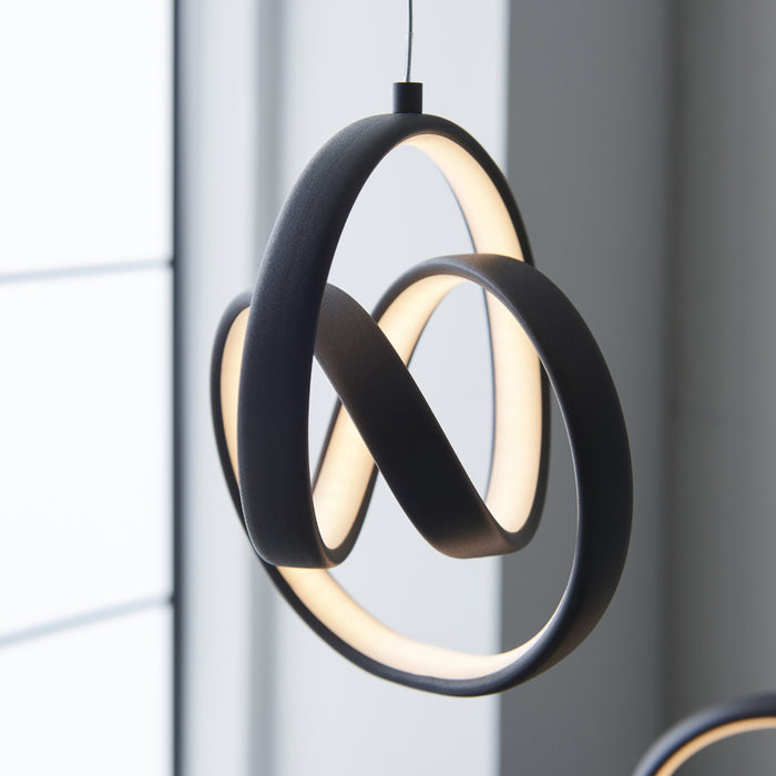 Textured Matt Black Modern 3 Light Ceiling Pendant - Integrated Warm White LEDs