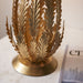 Ornate Gold Table Lamp Light & Ivory Cotton Fabric Shade Decorative Leaf Design