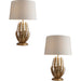 2 PACK Ornate Gold Table Lamp & Ivory Cotton Fabric Shade Decorative Leaf Design