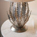 Ornate Silver Table Lamp Light Ivory Cotton Fabric Shade Decorative Leaf Design