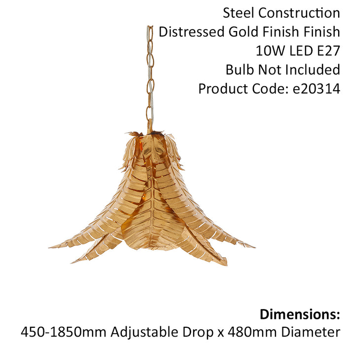 Gold Ceiling Pendant Light Decorative Leaf Design Single Bulb Hanging Fitting