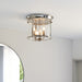 Bright Nickel Semi Flush Low Ceiling Light & Clear Glass Shade 3 Bulb Fitting