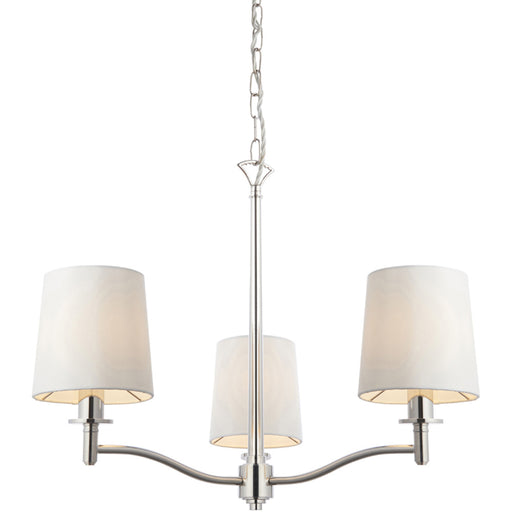Bright Nickel 3 Light Ceiling Pendant Fitting & Vintage White Fabric Shades 