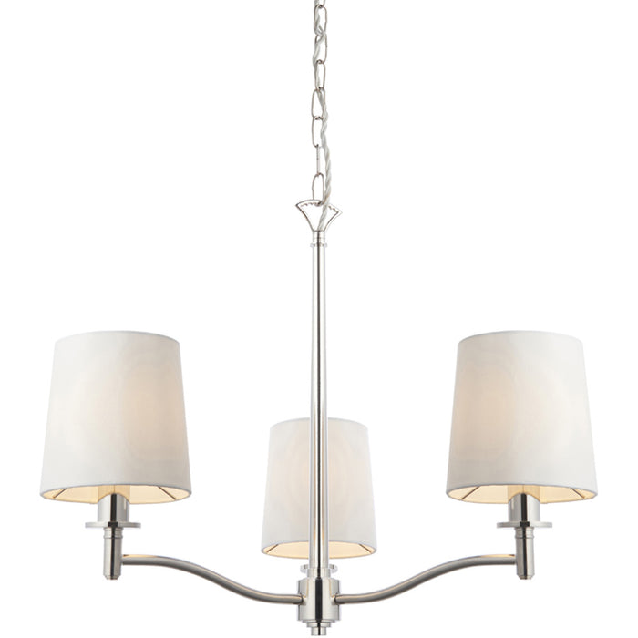 Bright Nickel 3 Light Ceiling Pendant Fitting & Vintage White Fabric Shades 
