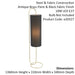 Antique Brass Oval Floor Lamp & Black Fabric Shade 1360mm Height Standing Light
