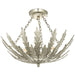 Ornate Silver Flush Ceiling Light Decorative Leaf Design Dimmable 3 Bulb Pendant