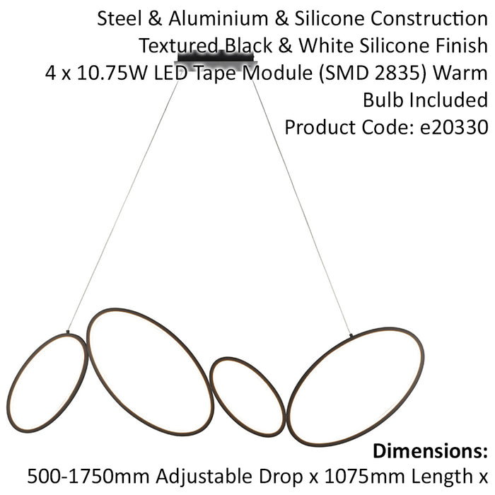 Textured Matt Black Linear 4 Light Ceiling Pendant - Integrated LED Tape Modules