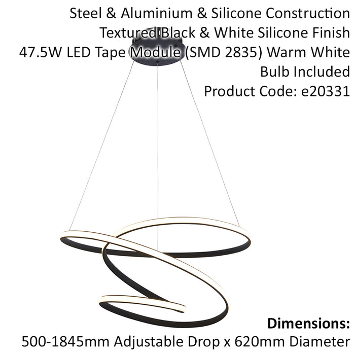 Ceiling Pendant Light Fitting - Textured Black & White Diffuser LED Tape Module