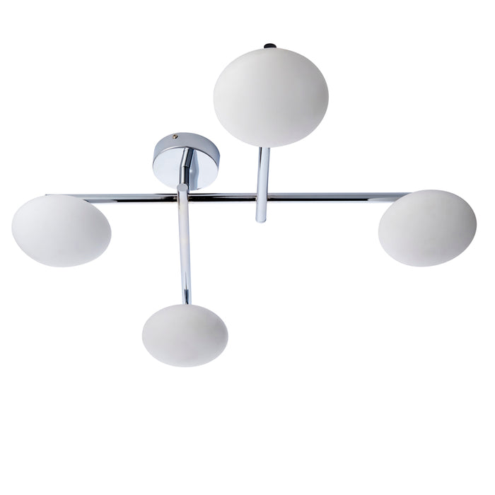 Polished Chrome Semi Flush Bathroom Ceiling Light & Opal Glass Shade - Four Bulb