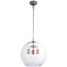 Industrial 3 Light Ceiling Pendant Aged Pewter & Copper Plate Clear Glass Shade