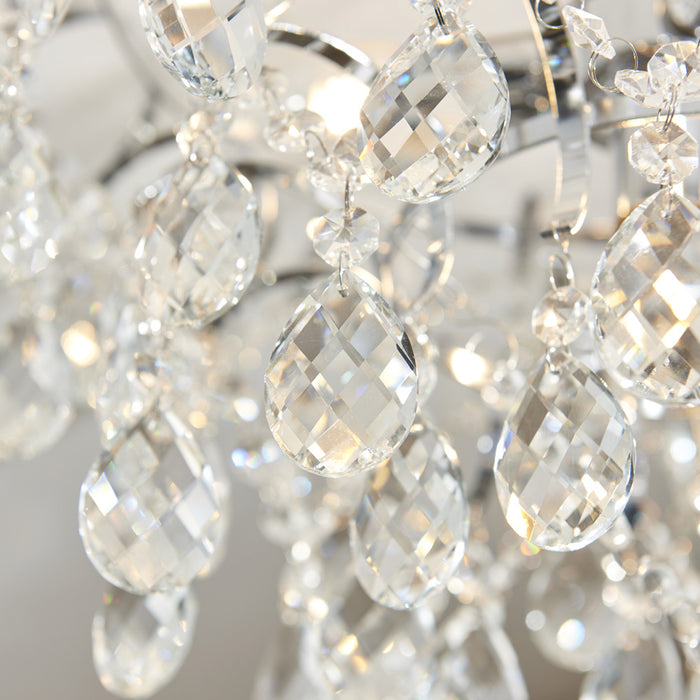 Decorative Flush Bathroom Ceiling 4 Light Fitting - Clear Glass Faceted Crystals