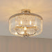 Bright Nickel Semi Flush Ceiling Light with Clear Cut Glass 3 Bulb Low Hanging