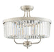 Bright Nickel Semi Flush Ceiling Light with Clear Cut Glass 3 Bulb Low Hanging