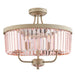 Round Champagne Finished Semi Flush Ceiling Light Rose Pink Cut Glass Detailing