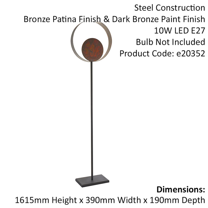 1615mm Bronze Patina Complete Standing Floor Lamp Light - Dark Bronze Metalwork