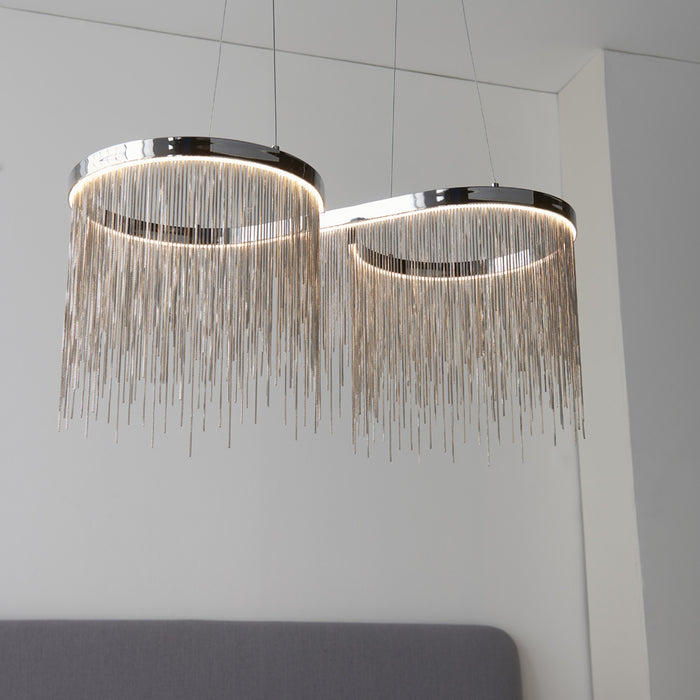 Polished Chrome Ceiling Pendant Light & Waterfall Chains - Integrated LED Module