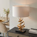Hammered Gold Leaf Ribbon Table Lamp Light & Ivory Shade - Black Marble Base