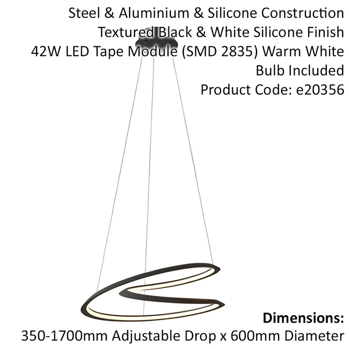 Textured Black Modern Ceiling Pendant Light Fitting - Integrated LED Tape Module