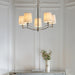 Bright Nickel 5 Light Ceiling Pendant Fitting & Vintage White Fabric Shades 