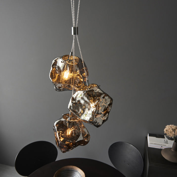Metallic Chrome 3 Light Ceiling Pendant Modern Rock Design Hanging Light Fitting