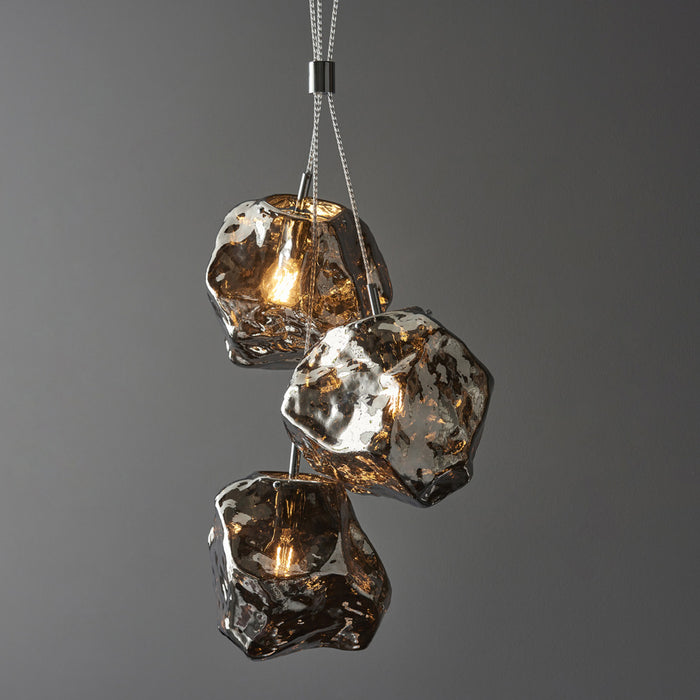 Metallic Chrome 3 Light Ceiling Pendant Modern Rock Design Hanging Light Fitting