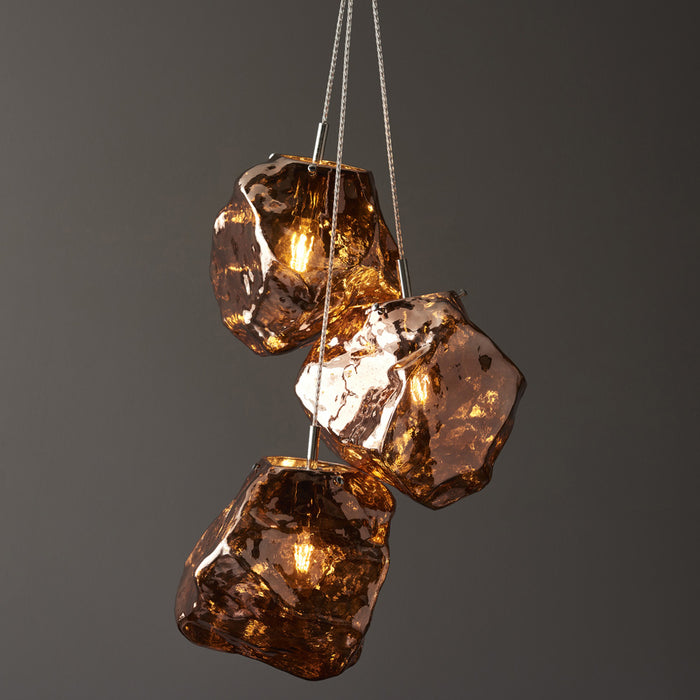 Metallic Copper 3 Light Ceiling Pendant Modern Rock Design Hanging Light Fitting