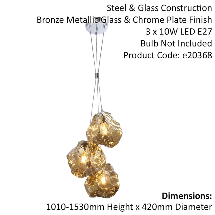 Metallic Bronze 3 Light Ceiling Pendant Modern Rock Design Hanging Light Fitting